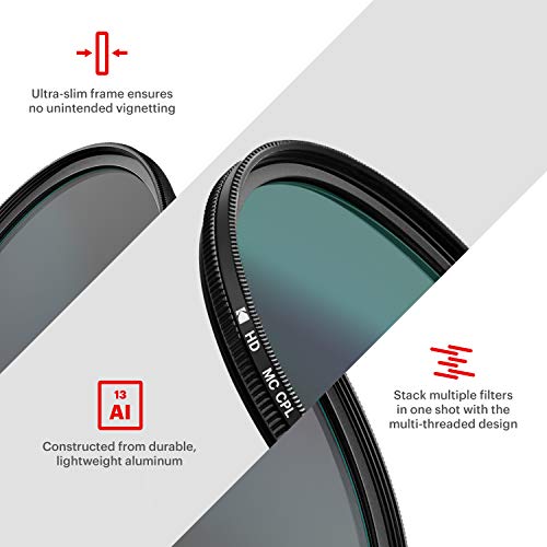 Kodak 62Mm Cpl Lens Filter | Circular Polarizing Filter Removes Reflections From Glass & Water, Enhances Contrast Improves Color Saturation, Super Slim, Multi-Coated 12-Layer Nano Glass & Mini Guide #TOP3