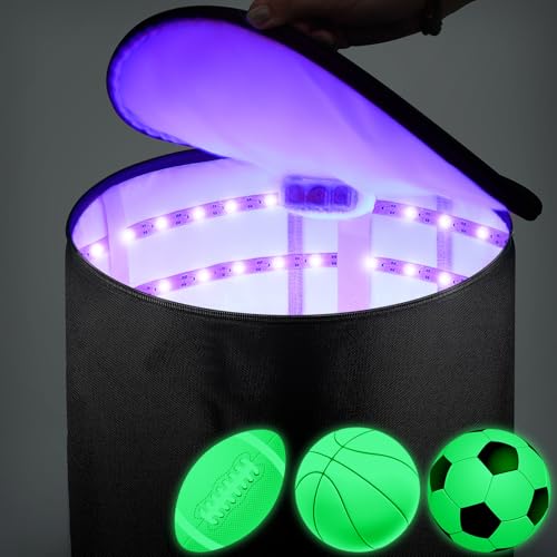 Hiboom UV Light Quick Glow Charger Large LED Recharging Bag for Glow in The Dark Kickball Dodgeball Soccer Football Basketball Volleyball in The Dark Game Teen Adult Sport Enthusiast(12 Inch)