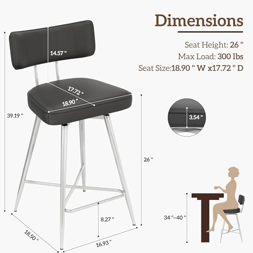 Image of GXJ Bar Stools Set of 4, Kitchen Counter stools with Backs and Metal Legs