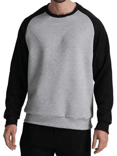 JIHUILA Men's Sweatshirts Long Sleeve Casual Geometric Texture Sweat Shirt Lightweight Basic Crewneck Sweatshirt