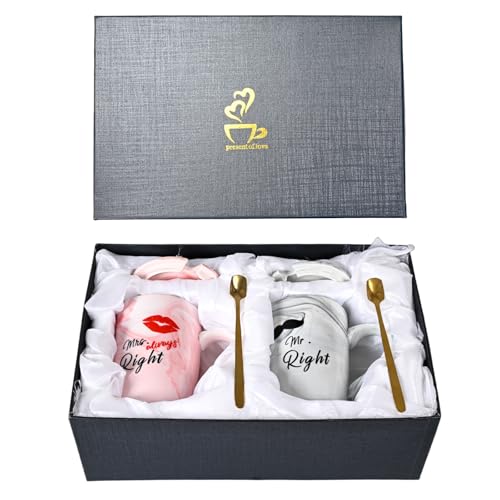 Zylota Regali per donne, set da 2 tazze da caffè/bacianti, in ceramica, per coppia di sposi, regalo di San Valentino, matrimonio, fidanzamento, doccia nuziale e sposo
