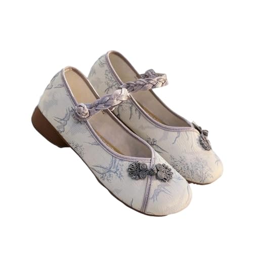 2025 Women's Elegant Low Chunky Heel Embroidered Shoes Chinese Style Cheongsam Hanfu Shoes Casual Comfort Ankle Strap Shoes Lightweight Work Vacation Shoes