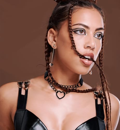 Molirex 2 Pcs Leather Fingerless Gloves for Women with Heart Choker Necklace Black Goth Punk Gloves Sets Halloween Cosplay Costume — view 4