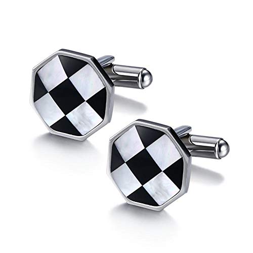 Gemelos de Hombre de Negocios de Acero Inoxidable Gemelos simples for hombre Gemelos de acero inoxidable Camisa de esmoquin pulida Gemelos Celosía Boda Formal Gemelos de negocios Blanco y negro para t