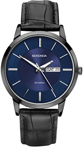 Image of Sekonda Mens Classic Analogue Quartz Watch with Blue Dial and Black Leather Strap 1922