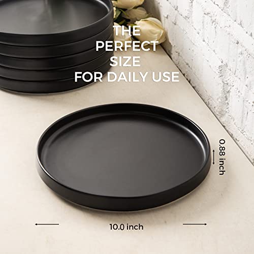 Amorarc Ceramic Dinner Plates Set Of 6, 10.0 Inch Matte Stoneware Plates For Kitchen,Modern Flat Dinnerware Dishes Set,Microwave& Dishwasher Safe, Scratch Resistant, Matte Black #TOP1