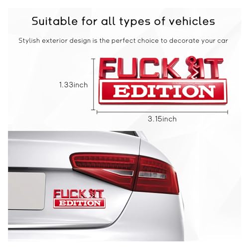 Image of Dickno Fuck It Edition Emblem for Car, Auto Fender Bumper Decoration Stickers, Vehicle 3D Side Fender Rear Trunk Decal Badge, Universal Exterior Accessories for Car Truck SUV (Red & White)