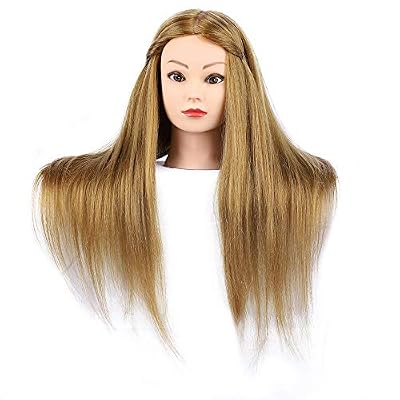 MEDO Mannequin Head 26 Inch With 50% Real Hair Brown Practice Training Head Synthetic Long Straight Hair Dresser Training Head Doll Cosmetology Manikin Head And Clamp Stand No Make Up(Makeup on, 27)