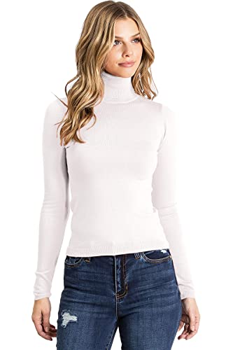 Image of Ambiance Apparel Women's Juniors Ribbed Long Sleeve Turtleneck Top (L, Ivory)