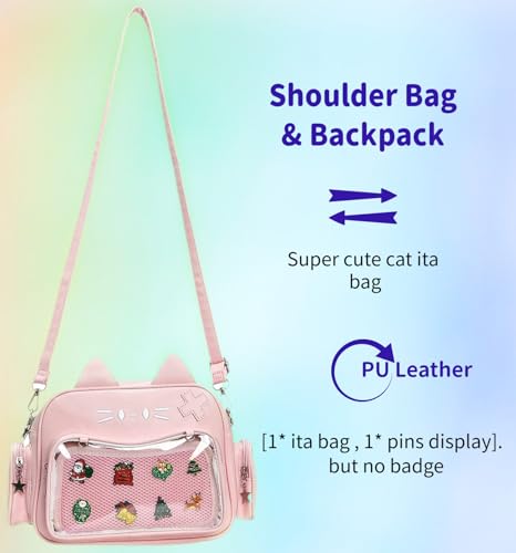 Kawaii Ita Bag Backpack Crossbody Bag Cat Shoulder Bags Multi-Purpose Pin Display with Insert