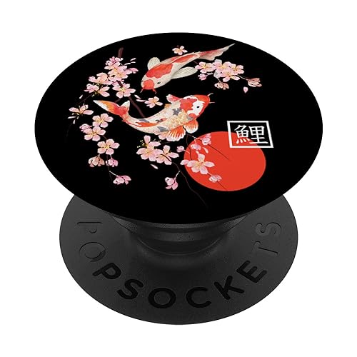 Cherry Blossom Koi Carp Fish Japanese Sakura Graphic Art PopSockets Adhesive PopGrip