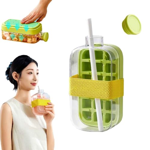Ice Cube Bottle,2 In 1 Touch-Free Ice Cube Tray Water Bottle with Lid and Bin,Ice Cube Making Bottle,Press To Release Ice Tray f