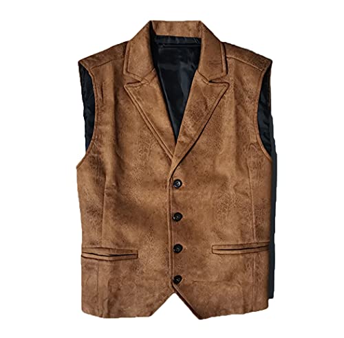 Gilet décontracté pour homme en simili cuir marron veste sans manche vintage taille XL