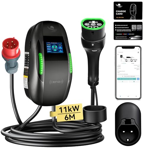 LEISHENG ENERGY Smart EV Wallbox 11kW Typ 2, 6m Ladekabel mit Kabelhalter, 3-Phasen 16A 400V, mit Aâ€¦ – Miniatur