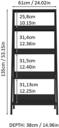 Madesa 5-Tier Ladder Shelf with Storage Space, Open Etagere Bookcase and Bookshelf, Wooden, 135 H x 38 D x 61 L cm - Black