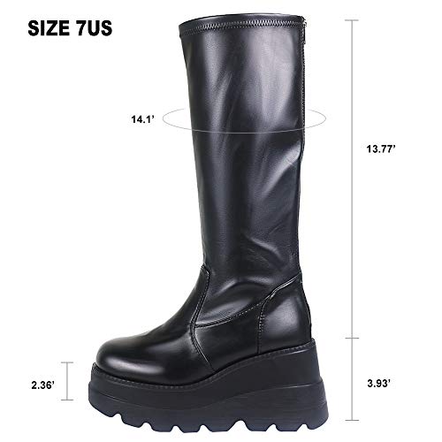 Womens-High-Platform-Mid-Calf-Wedges-Chunky-High-Heel-Round-Toe-Side-Zip-Punk-Combat-Boots-For-Women