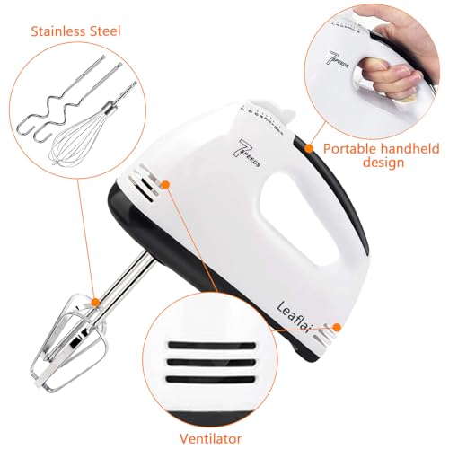 Frullatore manuale elettrico a 7 livelli, incluso 2 fruste, 2 ganci per impastare in acciaio inox, 1 frusta, lavabile in lavastoviglie