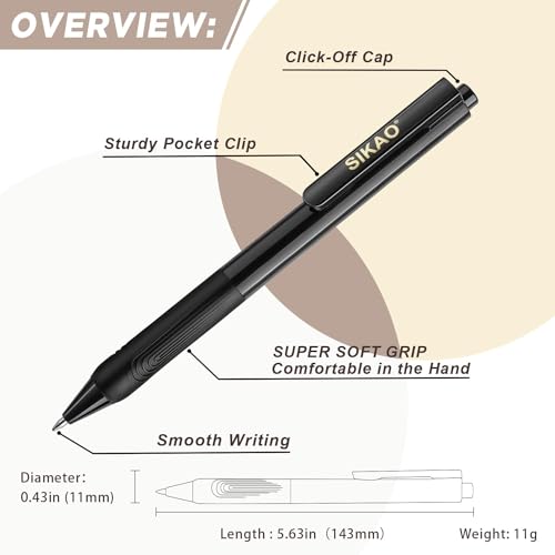 Sikao Gel Pens Fine Point Smooth Writing Pens 0.5mm, Super Soft Grip Quick Dry Black Gel Ink Pens Ballpoint, Click Retractable Pens for Journaling Note Taking, School Office Supplies (6 Pack)