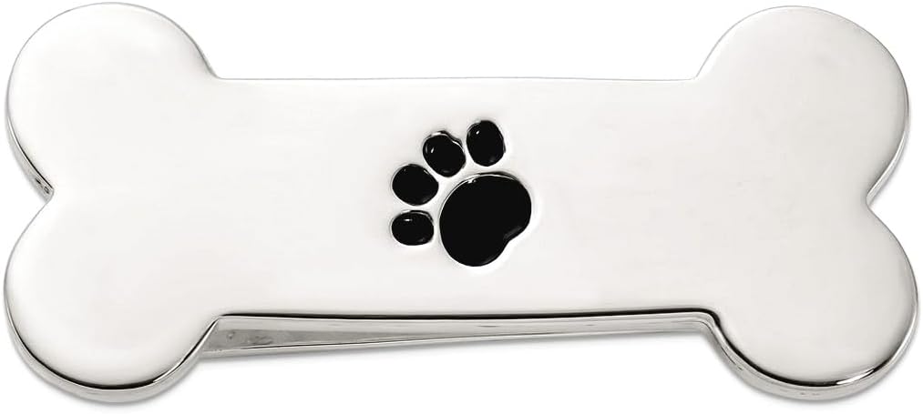925 Sterling Silver Animal Pet Dog Bone With Enamel Paw Print Money Clip 50.4x23mm Wide Money Clip for Men