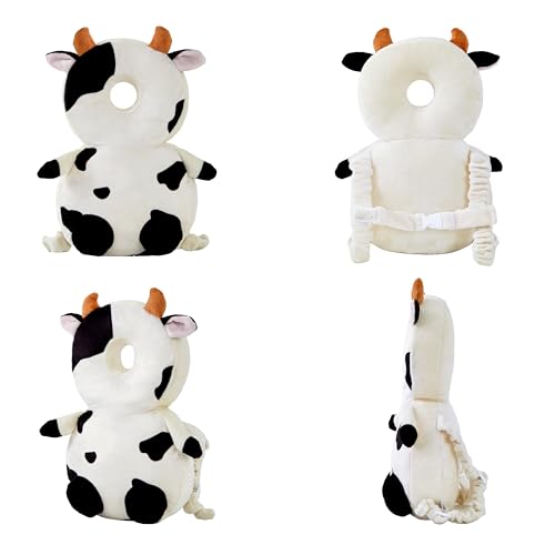 Image of Baby Head Back Protector Backpack Toddler Safety Protector Cushion Pad Soft, Adjustable and Lightweight Design for Safe Walking and Crawling Toddlers Girls and Boys(Cow)