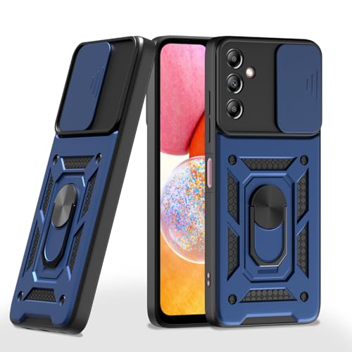 Image of Pikkme Back Cover for Samsung Galaxy A14 4G / A14 5G | 360 Protection Case | Sliding Camera Shield Cover & Ring Holder Stand D10 Tough Armor Bumper Case (Blue)
