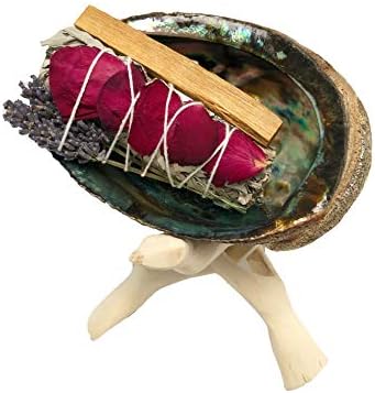 White Sage Smudge Kit - 1 White Sage with Rose and Lavender, 1 Palo Santo, Abalone Shell & Wooden Tripod Stand! Healing, Purifying, Meditating, Incense & Cleansing