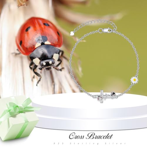 Image of Dragonfly /Cross Bracelet for Women 925 Sterling Silver Bracelet Animal Silver Bracelet Jewelry Mother's Day Birthday Gift for Mom Wift