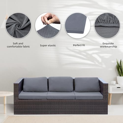 Image of BIETYONE 8Pcs Stretch Patio Cushion Covers,Outdoor Couch Covers Replacement,Outdoor Couch & Sofa Slipcovers,for Patio Furniture Cushion Covers,Washable Reusable Furniture Protector (Grey,Cover Only)