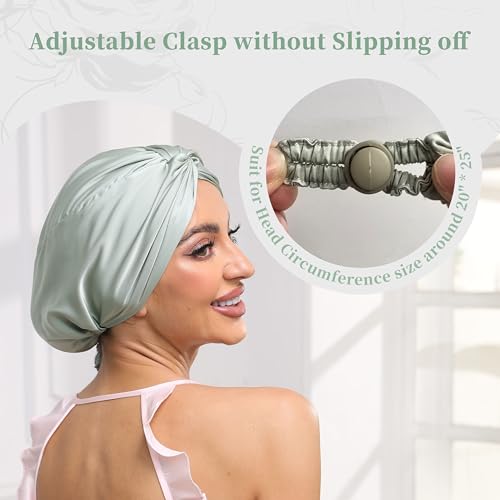 image for KAAHYNNO Adjustable Silk Satin Bonnet for Sleeping Hair Wrap, Double L