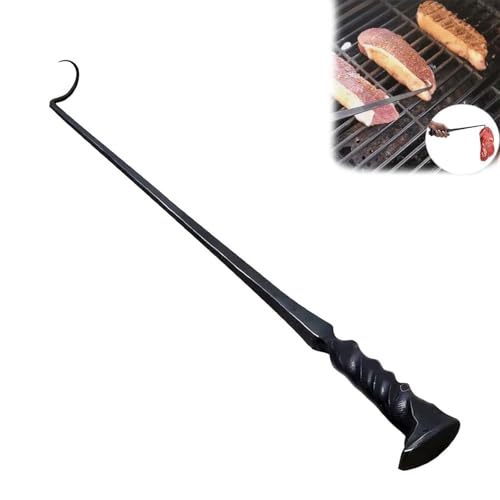 BBQ Turner Hooks, Meat Hook Flipper, Iron BBQF Turner Hooks, Flips Cooking Hooks, BBQ Food Flipper, for Grilling Smoking Frying, Long Handle Meat Hooks (Type A)