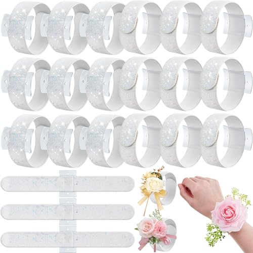 Relaxgiant 18 Pcs Corsage Wristlet Bracelet Slap Slaplet Bands, White