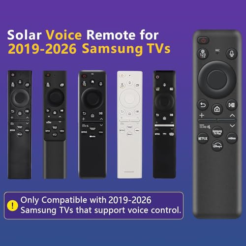 Image of Rechargeable Voice Remote for Samsung Smart TVs, Replacement for 2019-2026 Samsung TV Remote Control with Solar Charging and Voice Search. 2-Year Warranty.