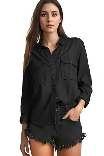 Image of C.Cozami Casual Long Sleeves Double Pocket Women's Rayon Shirts