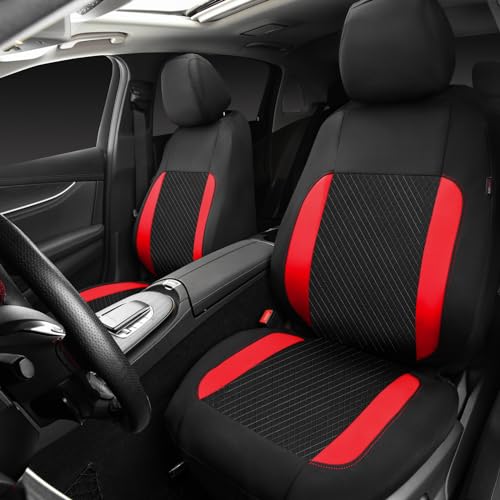 Image of CAR-GRAND 3D Embossed &Waterproof EVA Neoprene Car Seat Covers Two Front Only,Universal fit for 90% Automotive SUV Sedan Truck (Black and Red)