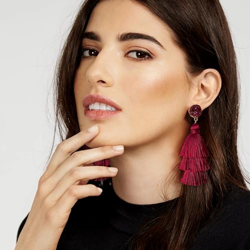 Me&Hz Burgundy Earrings Wine Red Tassel Earrings Boho Tassel Dangle Drop Earring for Women Statement Layered Fringe Long Dark Red Earring for Christmas Xmas Jewelry Gift - Thumbnail 4