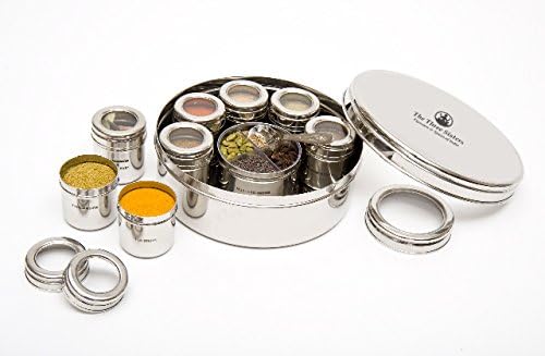 The Three Sisters Spice Box Masala Dabba with Solid Tin Lid and 13 Organic Spices