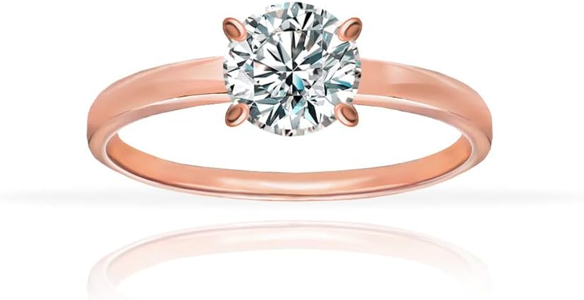 Hoops & Loops Rose Gold Flashed 925 Sterling Silver 1.0ct Round Brilliant Cut Cubic Zirconia Solitaire Engagement Bridal Wedding Statement Band Ring for Women, Size 7