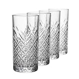 Der-Porzellan-Laden by Pasabahce Timeless Longdrinkgläser 295ml, 4er Set, Cocktailgläser aus Kristallglas, edler Facettenschliff, spülmaschinengeeignet.