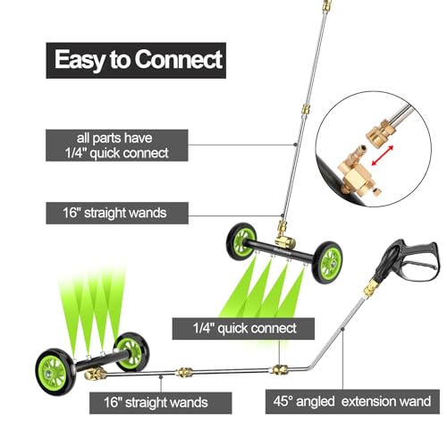 Heliwoo Undercarriage Pressure Washer Attachment 16 Inch Power Washer Water Broom with 4 Nozzles Dual-Function Pressure Washer Undercarriage Cleaner With 3 Pieces Extension Wand 4000 PSI by Heliwoo - Image 4