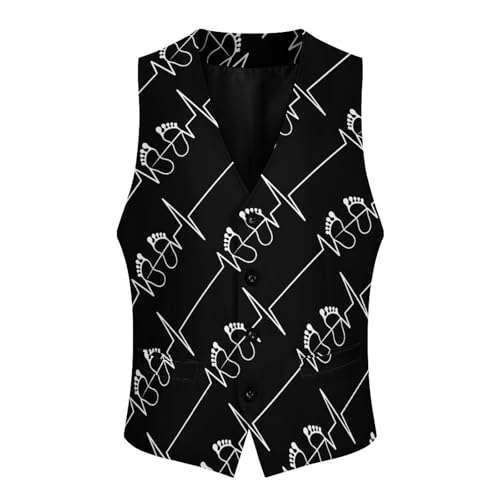 Footprint Heartbeat Men's Suit Vests Business Formal Dress V-Neck Waistcoat Tops with 2 Pockets4