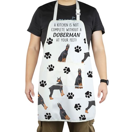Tablier doberman blanc pour éviter les taches de cuisine au quotidien