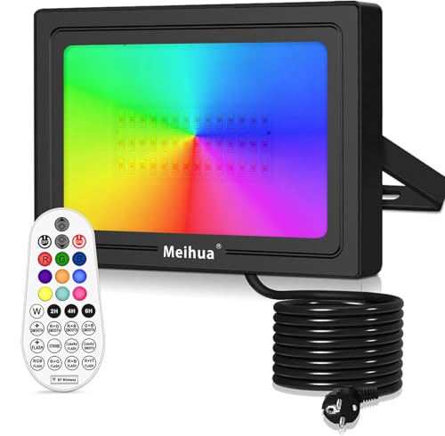 MEIHUA 60W RGB Strahler mit Fernbedienung IP66 Wasserdicht LED Fluter Farbwechsel Dimmbar 10 Farben 12 Modi mit Timer RGB Scheinwerfer Bunt für Garten Disco Baum Landschaft Stimmungslicht MEIHUA 60W RGB Strahler mit Fernbedienung IP66 Wasserdicht LED Fluter Farbwechsel Dimmbar 10 Farben 12 Modi mit Timer RGB Scheinwerfer Bunt für Garten Disco Baum Landschaft Stimmungslicht