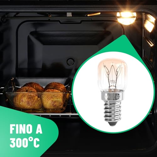 Greate 4X Lampadina Forno Whirlpool Piccole E14 15W - Lampadina Per Forno Resistenti Al Calore Fino A 300 Gradi Per Forni, Grill, Microonde, Ecc - Lampadine Da Forno Con Capsula T22, 75 Lumen, 2700K - 2