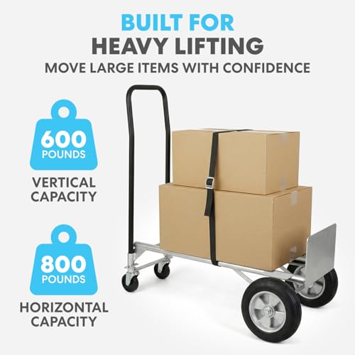 Simpli-Magic 2-in-1 Convertible Hand Truck Dolly, 800 lb Capacity, Heavy Duty with Upgraded Rubber Wheels, Folding Platform Cart - Thumbnail 3