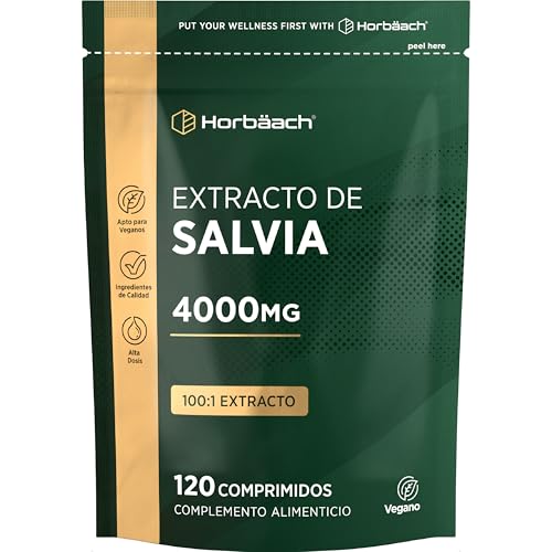 Salvia Menopausia 4000mg | 120 Comprimidos Veganos | Extracto de Hoja de Salvia | Sofocos y Menopausia | Sage Leaf Extract | Horbaach