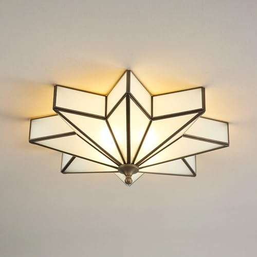 Image of Star Flush Mount Ceiling Light: 20 Inch Brass Milk Glass Lighting Fixture
