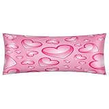 Hot Pink Heart Satin Body Pillow Pillowcase for Hair and Skin Love Theme Long Body Pillow Case Cover