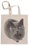 Capzy Chat bleu russe Sac à Provisions Réutilisable Shopping Bag Beige