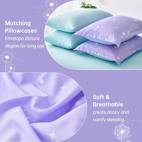 Image of Dinjoy Girls Comforter Set 6 Pieces, Twin Size Colorful Ombre Rainbow Bedding Set, Bed in A Bag for Kid Teen Girls (1 Comforter, 1 Flat Sheet, 1 Fitted Sheet, 1 Pillow Shams, 2 Pillowcases)