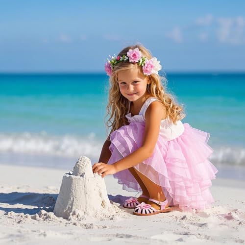 Image of THEE BRON Toddler Girls Closed-Toe Sandals Sweet Retro Cutout Summer Dress Shoes